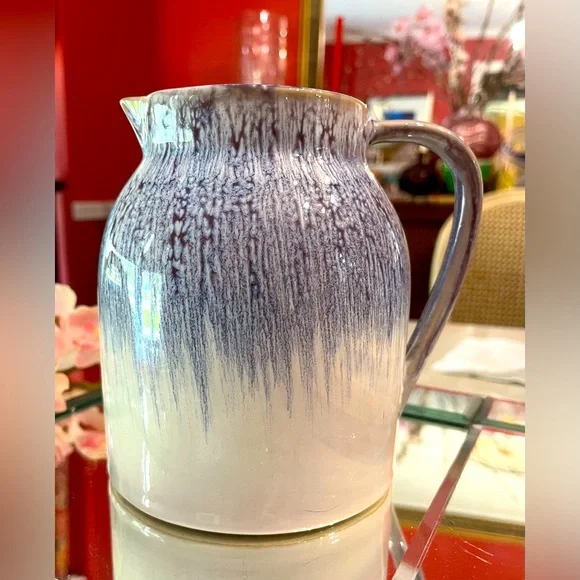 Teleflora Purple-Blue Drip Glazed Ceramic White Pitcher Vase Flower Art Pottery - Picture 11 of 13